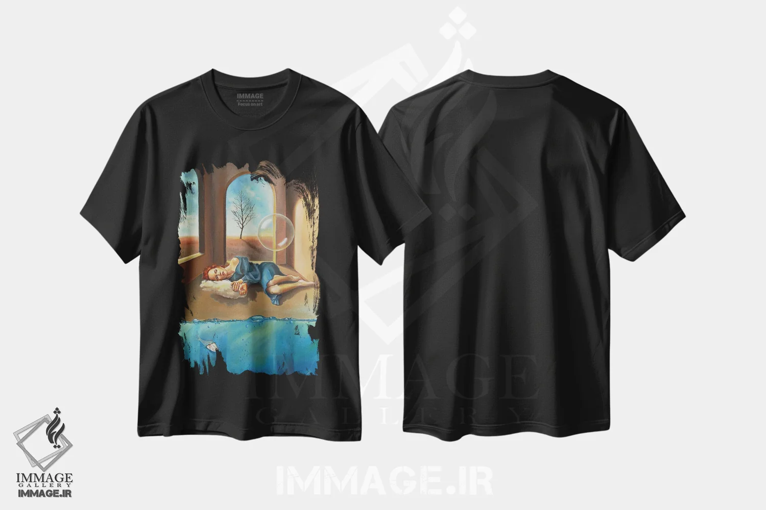 تیشرت مشکی طرح دار سکوت درون، هنر فاخر معاصر اثر ادینا لومولر | فروشگاه ایماژ