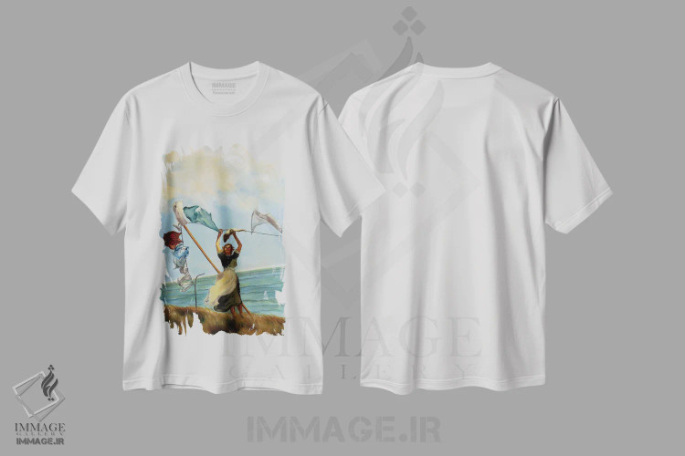 تیشرت سفید طرح دار باد تابستانی، دکور ساحلی اثر ادینا لومولر | فروشگاه ایماژ