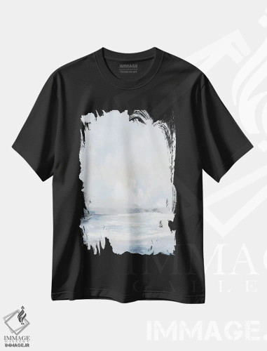 تیشرت مشکی طرح دار دریای آبی نرم، آبستره اثر لونا ماویس | فروشگاه ایماژ