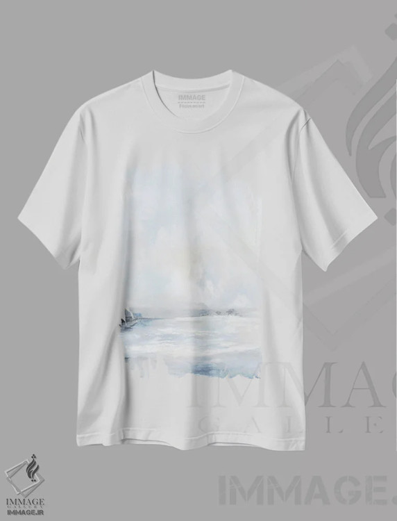تیشرت سفید طرح دار دریای آبی نرم، آبستره اثر لونا ماویس | immage.ir