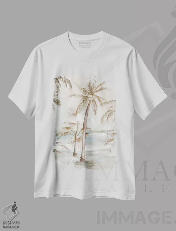 تیشرت سفید طرح دار هوای جزیره استوایی، آبستره اثر لونا ماویس | فروشگاه ایماژ