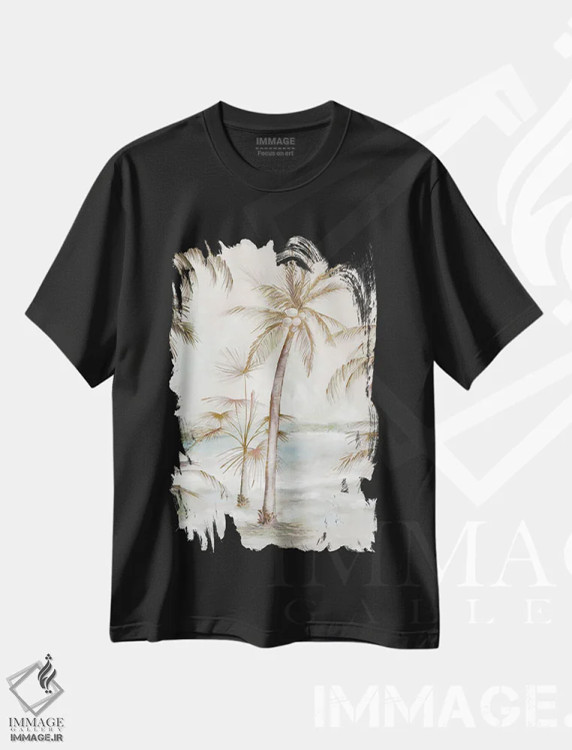 تیشرت مشکی طرح دار هوای جزیره استوایی، آبستره اثر لونا ماویس | immage.ir