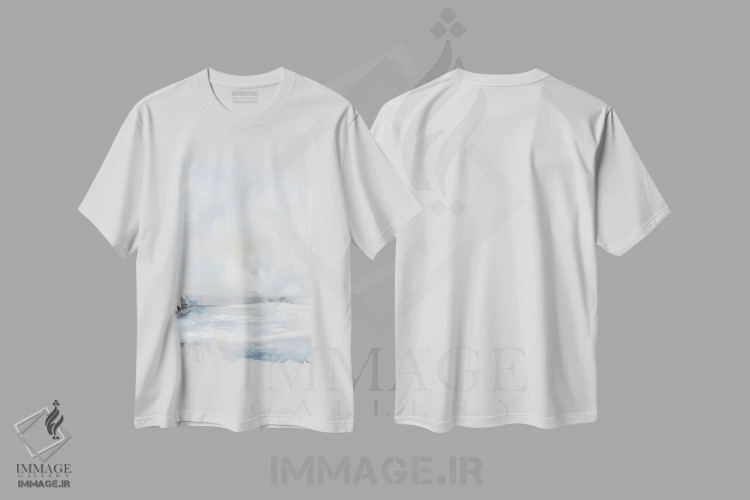 تیشرت سفید طرح دار دریای آبی نرم، آبستره اثر لونا ماویس | immage.ir