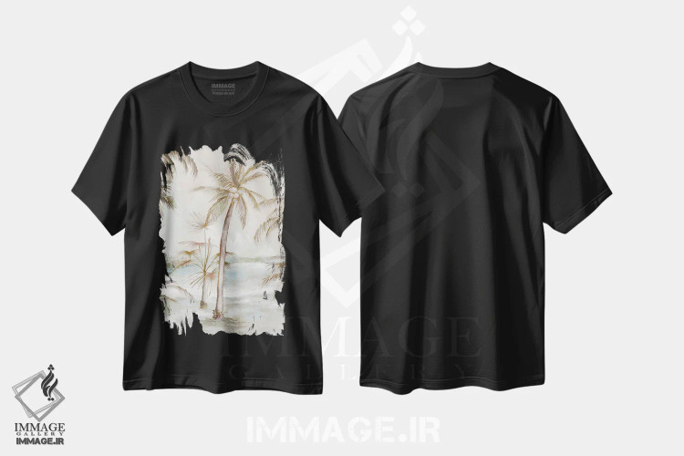 تیشرت مشکی طرح دار هوای جزیره استوایی، آبستره اثر لونا ماویس | immage.ir