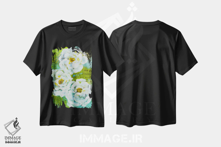 تیشرت مشکی طرح دار گل های سبز، دکور معاصر اثر لیندا مک کلور | immage.ir