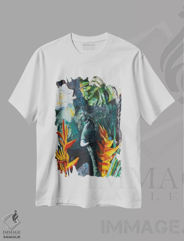 تیشرت سفید طرح دار مادی شدن، دکور معاصر اثر لیندا مک کلور | فروشگاه ایماژ
