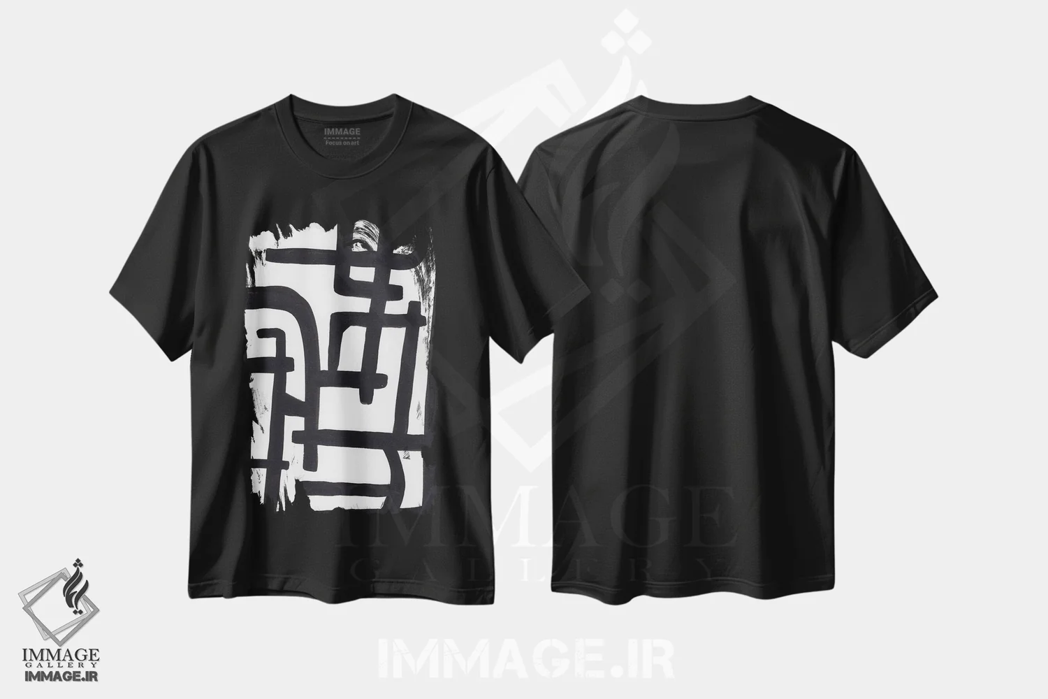 تیشرت مشکی طرح دار انتزاع سیاه وسفید ۱، آبستره اثر لیا نوئل آرت | فروشگاه ایماژ