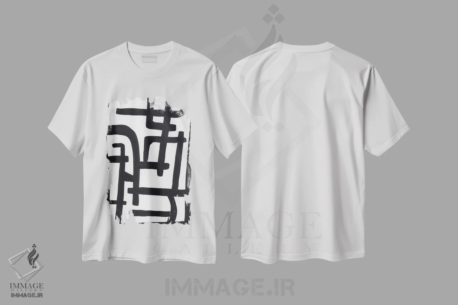 تیشرت سفید طرح دار انتزاع سیاه وسفید ۱، آبستره اثر لیا نوئل آرت | immage.ir