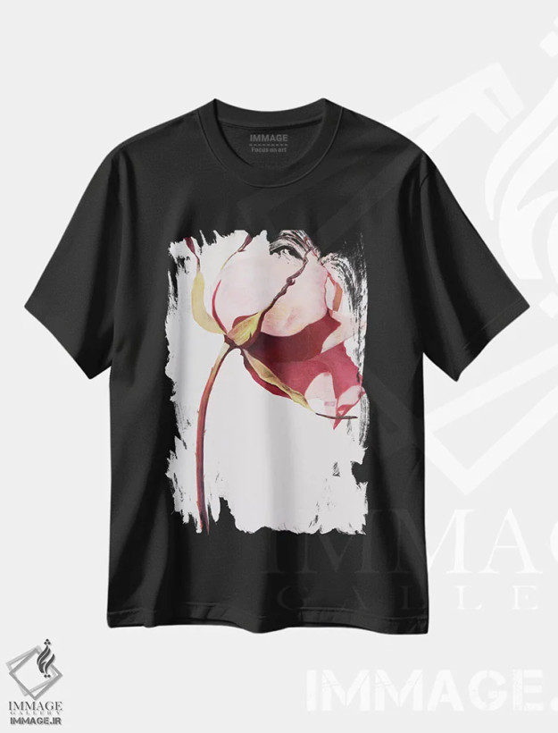 تیشرت مشکی طرح دار عشق یک گل رز است ۱، تزئینی اثر لیندا استلینگ | فروشگاه ایماژ