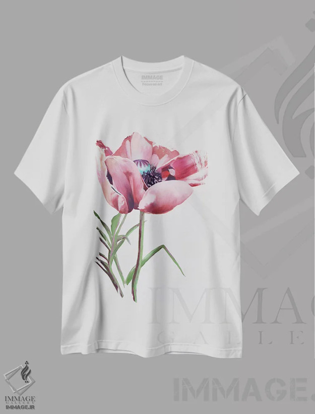 تیشرت سفید طرح دار شقایق پاریس، تزئینی اثر لیندا استلینگ | فروشگاه ایماژ