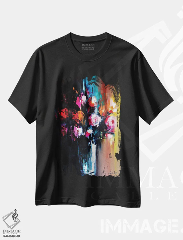 تیشرت مشکی طرح دار سمفونی شیرین و تلخ، دکور معاصر اثر لانا فری | فروشگاه ایماژ
