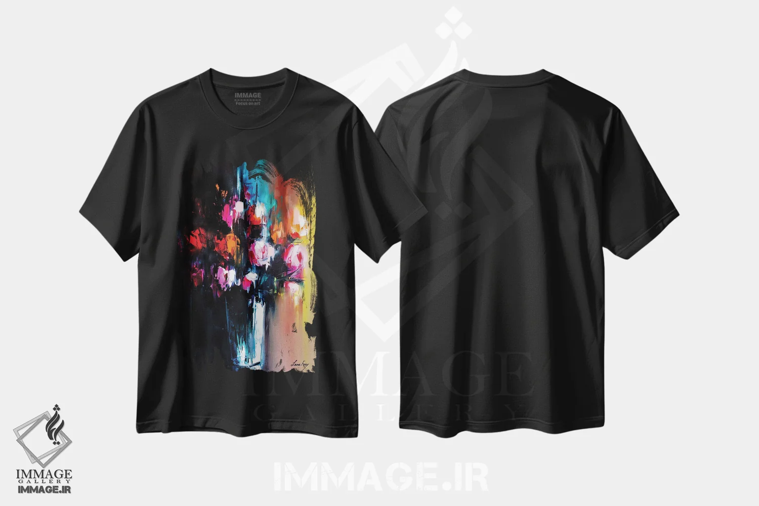 تیشرت مشکی طرح دار سمفونی شیرین و تلخ، دکور معاصر اثر لانا فری | فروشگاه ایماژ