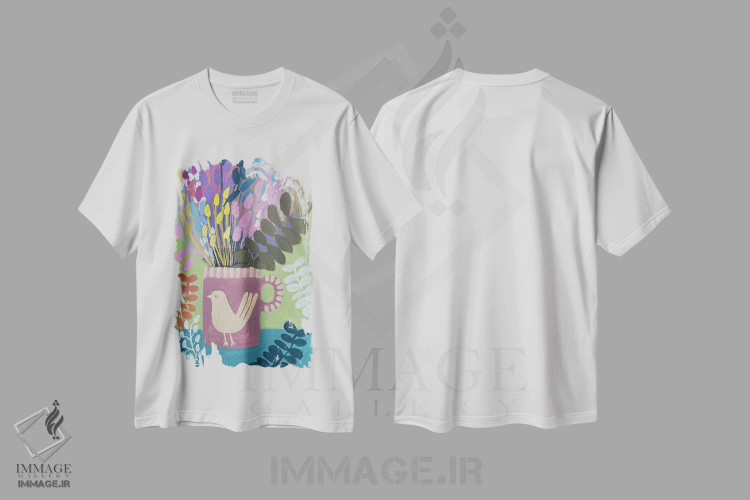 تیشرت سفید طرح دار فنجان صورتی با گل ها، دکور بوهمی اثر لنکا اشتسنا | immage.ir