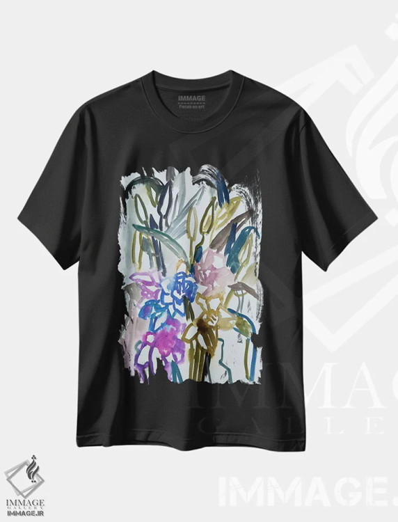 تیشرت مشکی طرح دار نرگس ها و سوسن ها یک، دکور بوهمی اثر لنکا اشتسنا | immage.ir