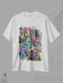 تیشرت سفید طرح دار گل ها هشتم، دکور بوهمی اثر لنکا اشتسنا | فروشگاه ایماژ