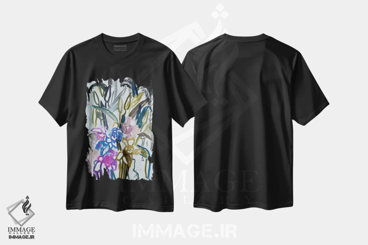 تیشرت مشکی طرح دار نرگس ها و سوسن ها یک، دکور بوهمی اثر لنکا اشتسنا | immage.ir