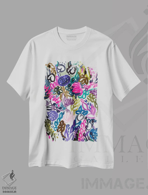 تیشرت سفید طرح دار گل ها سیزدهم، دکور بوهمی اثر لنکا اشتسنا | فروشگاه ایماژ