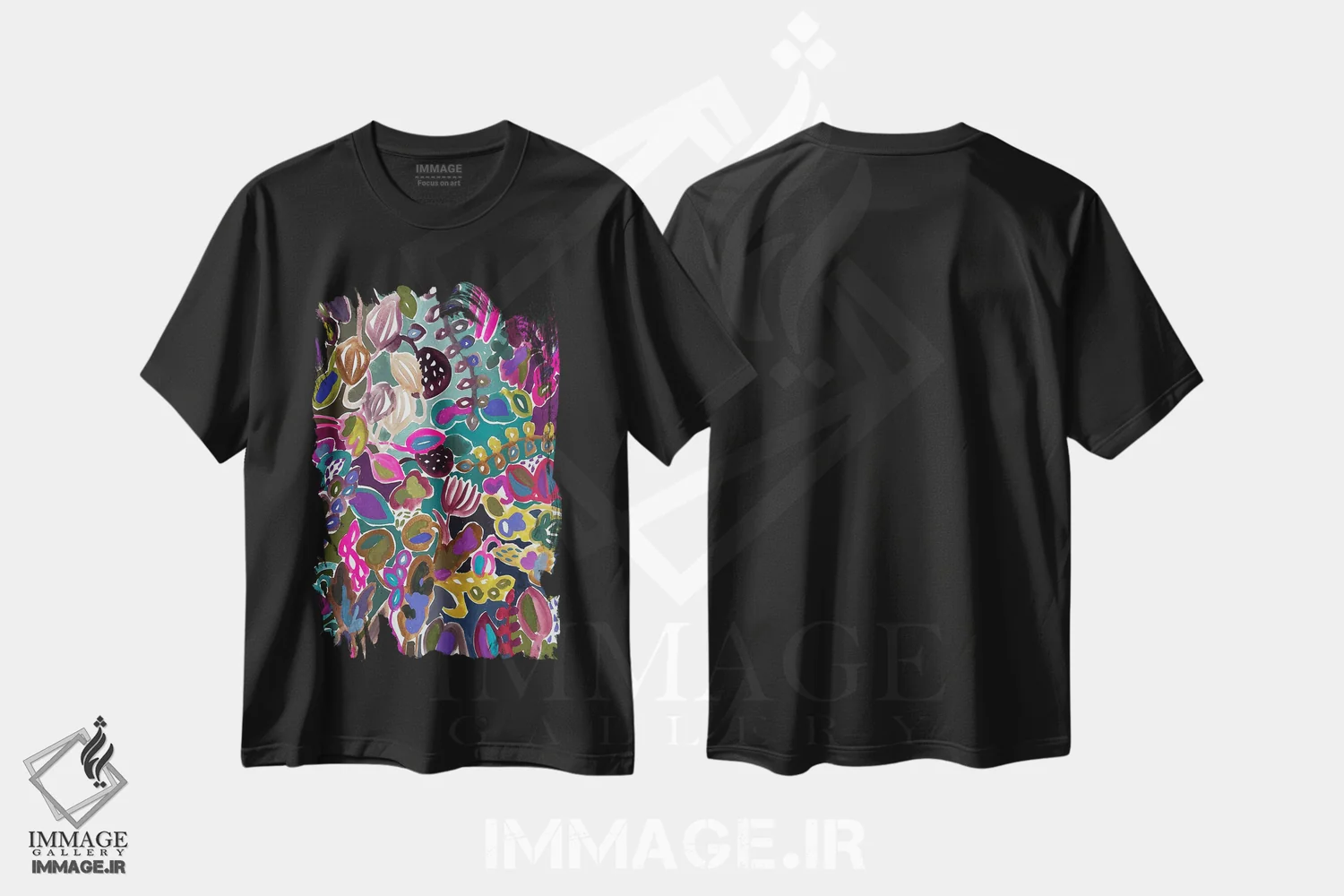 تیشرت مشکی طرح دار گل ها هفتم، دکور بوهمی اثر لنکا اشتسنا | فروشگاه ایماژ