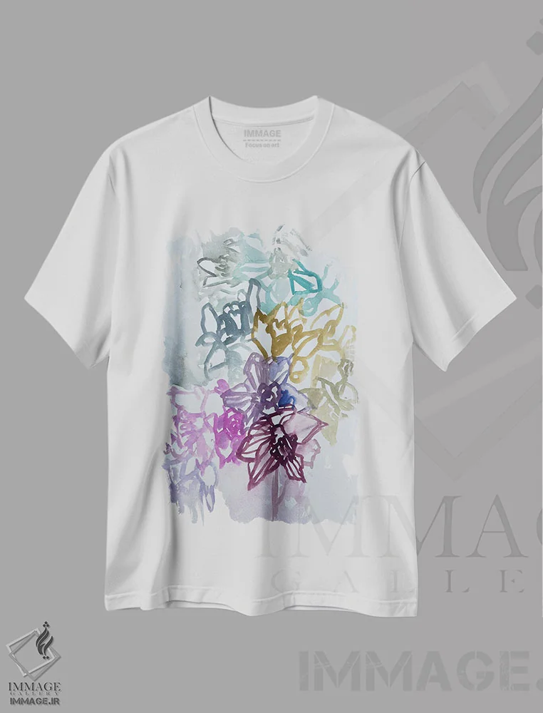 تیشرت سفید طرح دار نرگس ها دو، دکور بوهمی اثر لنکا اشتسنا | فروشگاه ایماژ