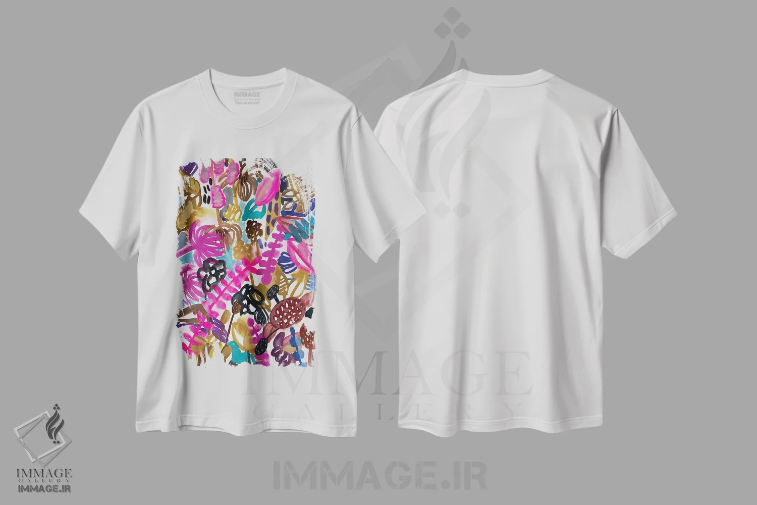 تیشرت سفید طرح دار گل ها یک، دکور بوهمی اثر لنکا اشتسنا | فروشگاه ایماژ