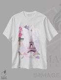 تیشرت سفید طرح دار "شکوفه های پاریسی I"، تزئینی اثر لِینی لورث | فروشگاه ایماژ