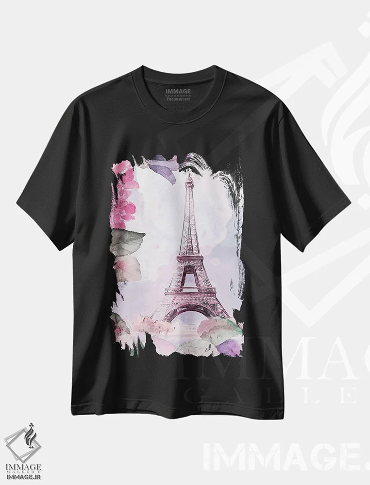تیشرت مشکی طرح دار "شکوفه های پاریسی I"، تزئینی اثر لِینی لورث | immage.ir