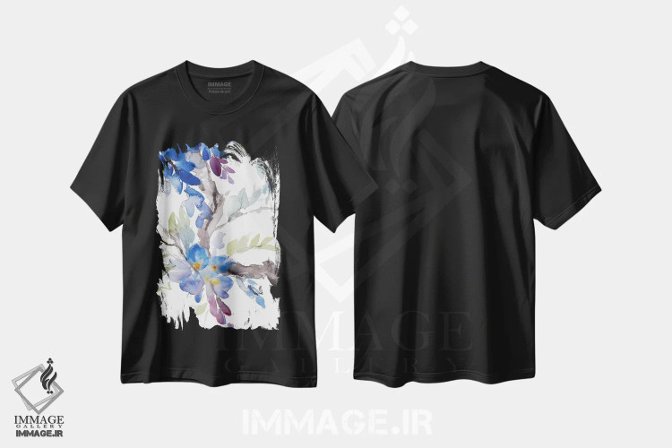 تیشرت مشکی طرح دار "ویستریای آرام"، تزئینی اثر لِینی لورث | فروشگاه ایماژ