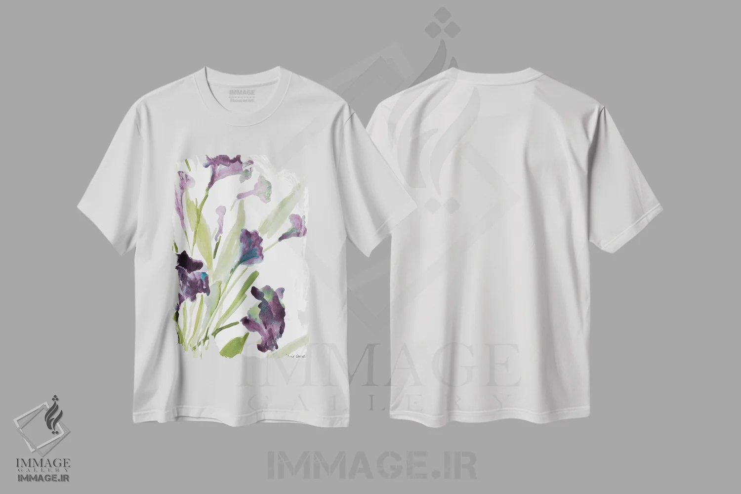 تیشرت سفید طرح دار "زنگوله های بنفش II"، تزئینی اثر لِینی لورث | immage.ir