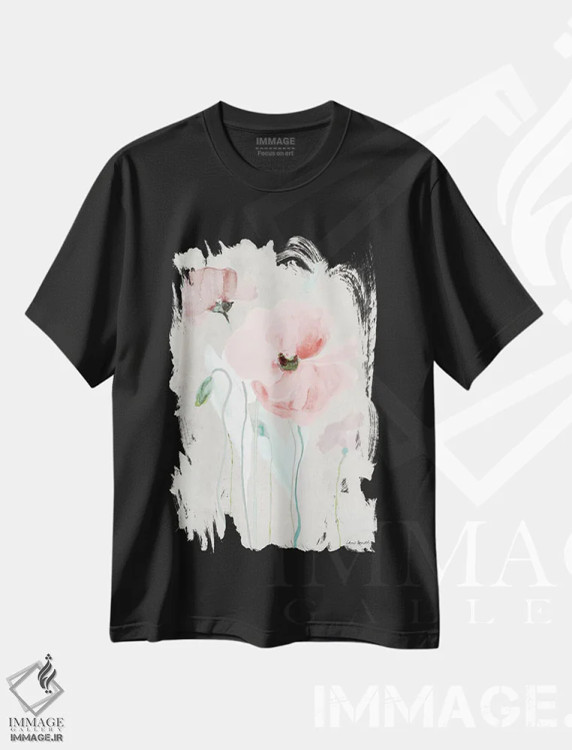تیشرت مشکی طرح دار "شبانزهای نرم صورتی I"، تزئینی اثر لِینی لورث | immage.ir