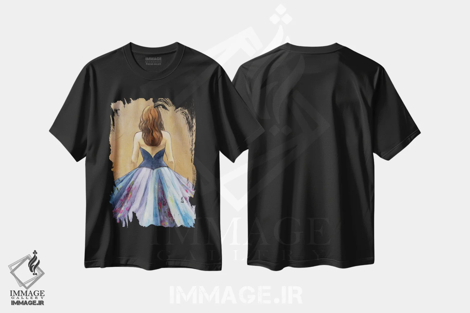 تیشرت مشکی طرح دار "زن ساکن در لباس"، تزئینی اثر لِینی لورث | immage.ir