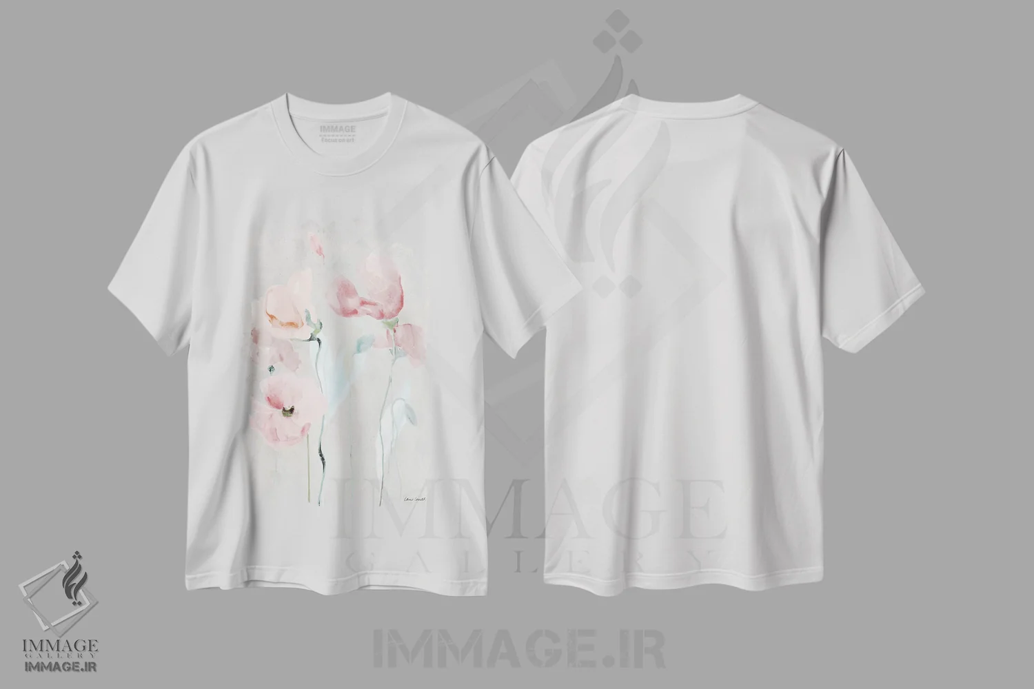 تیشرت سفید طرح دار "شبانزهای نرم صورتی II"، تزئینی اثر لِینی لورث | immage.ir
