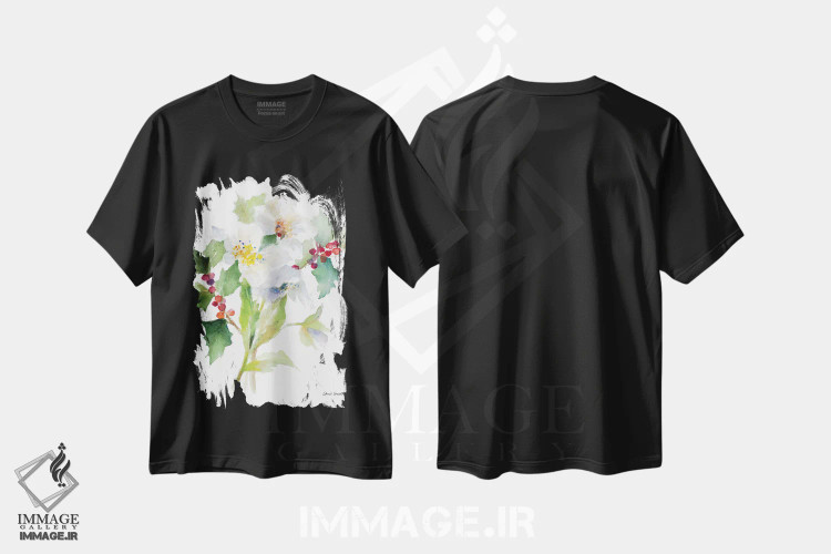تیشرت مشکی طرح دار "دسته گل کریسمس II"، دکور تعطیلات اثر لِینی لورث | immage.ir