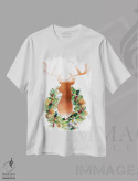 تیشرت سفید طرح دار "تاج گل تعطیلات با گوزن"، حیوانات کریسمسی اثر لِینی لورث | immage.ir