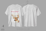 تیشرت سفید طرح دار "گوزن شمالی شاد و روشن"، حیوانات کریسمسی اثر لِینی لورث | فروشگاه ایماژ