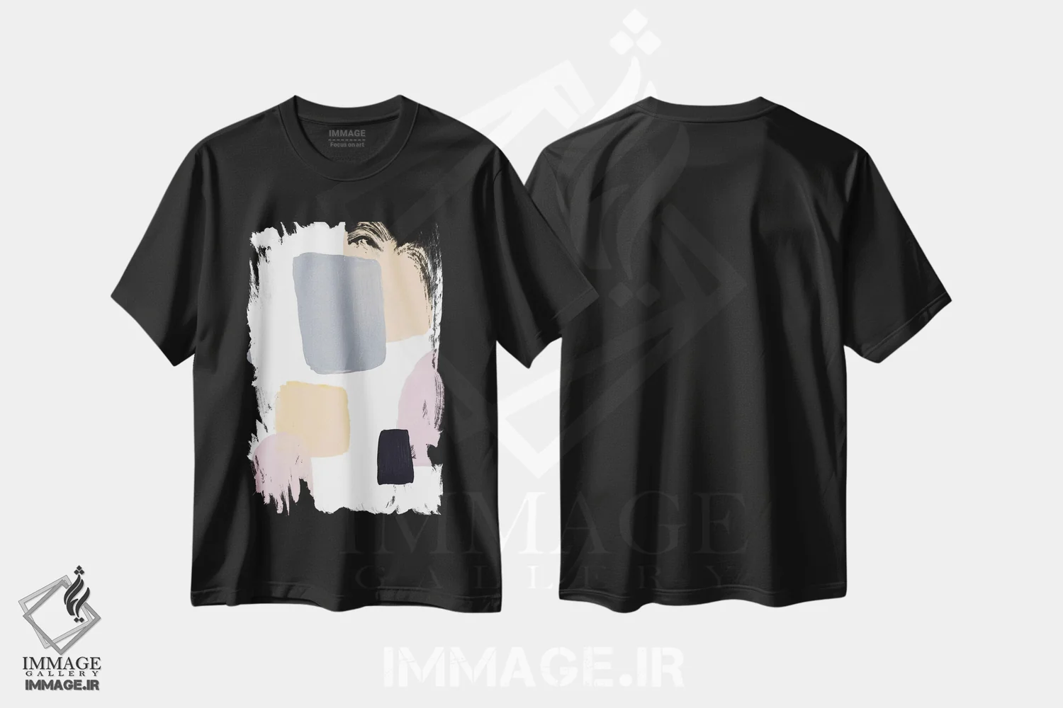 تیشرت مشکی طرح دار "اشکال شناور II" اثر لِینی لورث | فروشگاه ایماژ