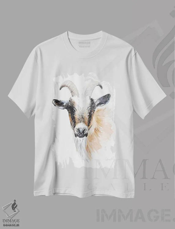 تیشرت سفید طرح دار "بز II" اثر لِینی لورث | فروشگاه ایماژ
