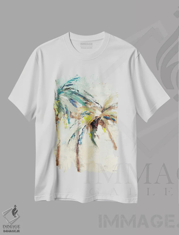 تیشرت سفید طرح دار "صبح روشن جزیره I"، دکور ساحلی اثر لِینی لورث | فروشگاه ایماژ