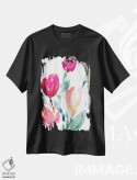 تیشرت مشکی طرح دار "لاله های شاد I"، دکور معاصر اثر لِینی لورث | فروشگاه ایماژ