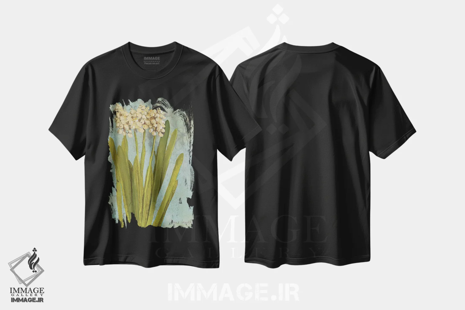 تیشرت مشکی طرح دار "سنبل روی فیروزه ای II"، دکور معاصر اثر لِینی لورث | فروشگاه ایماژ