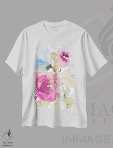 تیشرت سفید طرح دار "گل های آرام I"، دکور معاصر اثر لِینی لورث | فروشگاه ایماژ