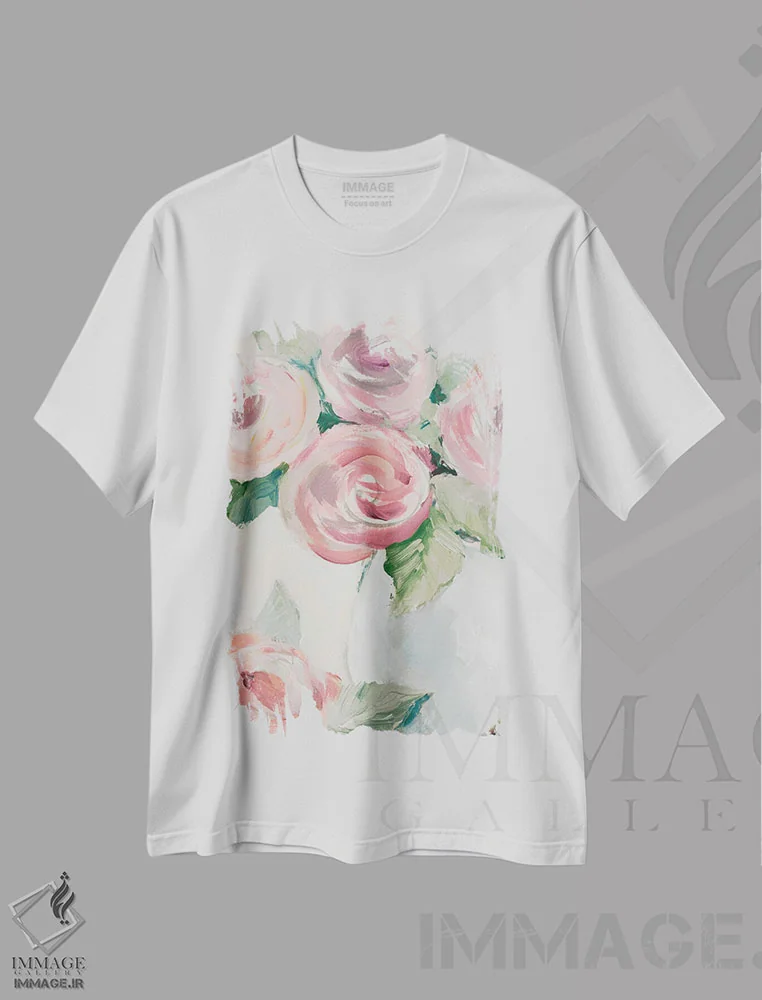 تیشرت سفید طرح دار "شکوفه های بهاری صورتی I"، دکور معاصر اثر لِینی لورث | immage.ir
