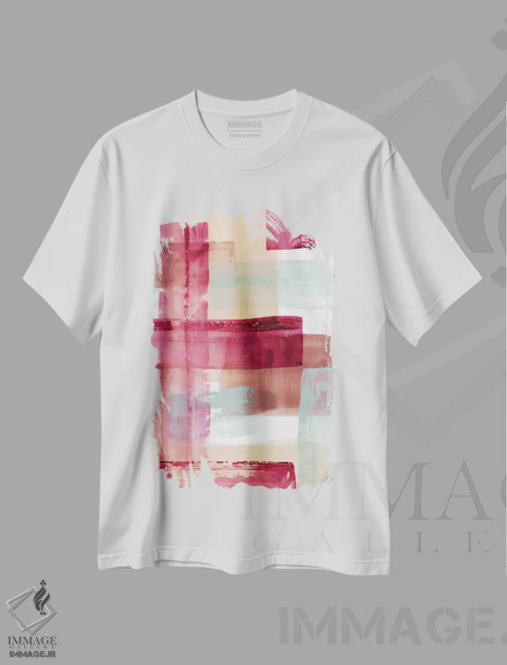 تیشرت سفید طرح دار "رز و هلو I" اثر لِینی لورث | فروشگاه ایماژ