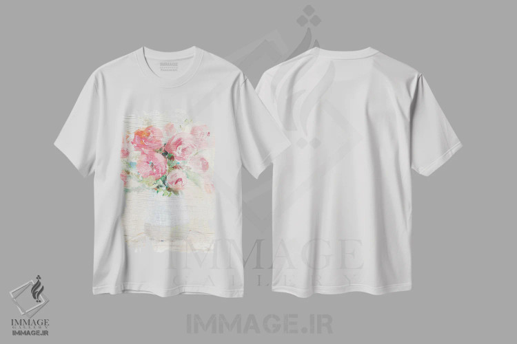 تیشرت سفید طرح دار "گون ها روی چوب"، دکور معاصر اثر لِینی لورث | فروشگاه ایماژ