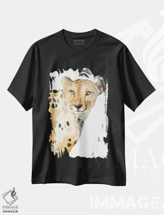 تیشرت مشکی طرح دار "چیتای ایستاده"، دکور معاصر اثر لِینی لورث | فروشگاه ایماژ