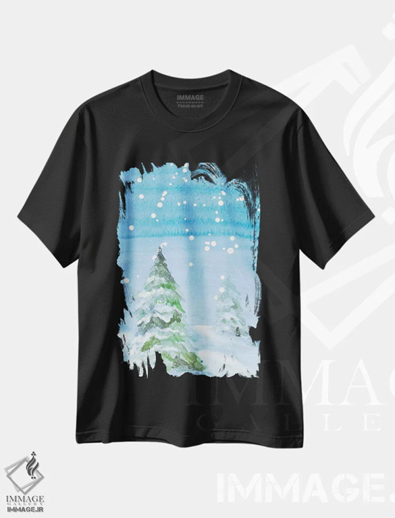 تیشرت مشکی طرح دار "کاج های پوشیده از برف"، دکور تعطیلات اثر لِینی لورث | immage.ir