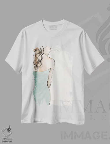 تیشرت سفید طرح دار "زن متفکر I"، تزئینی اثر لِینی لورث | فروشگاه ایماژ