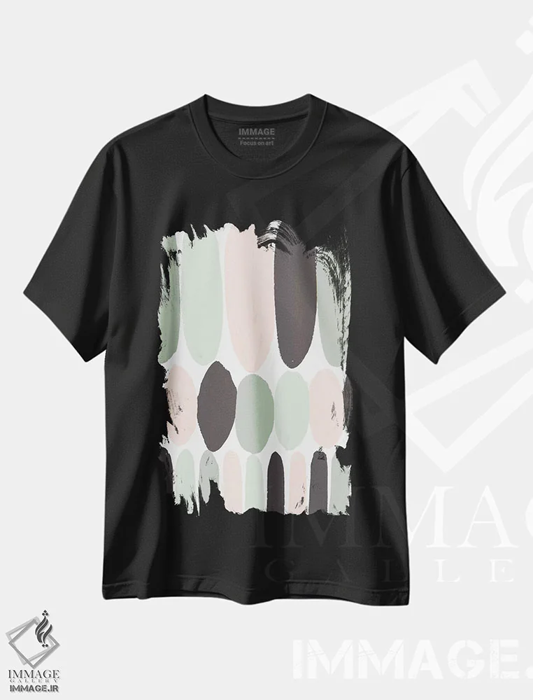 تیشرت مشکی طرح دار "الگوی پاستلی" اثر لِینی لورث | فروشگاه ایماژ