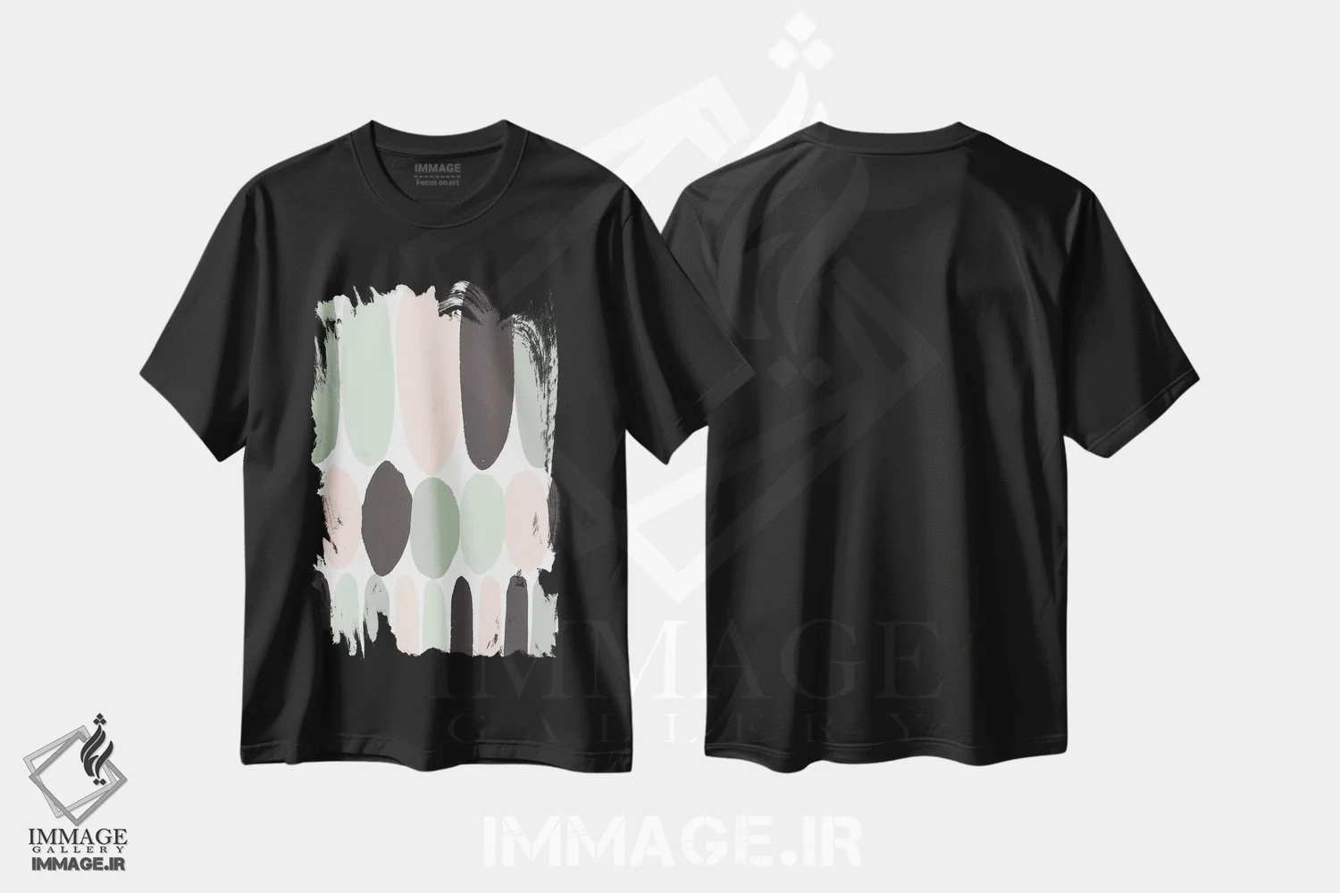 تیشرت مشکی طرح دار "الگوی پاستلی" اثر لِینی لورث | فروشگاه ایماژ