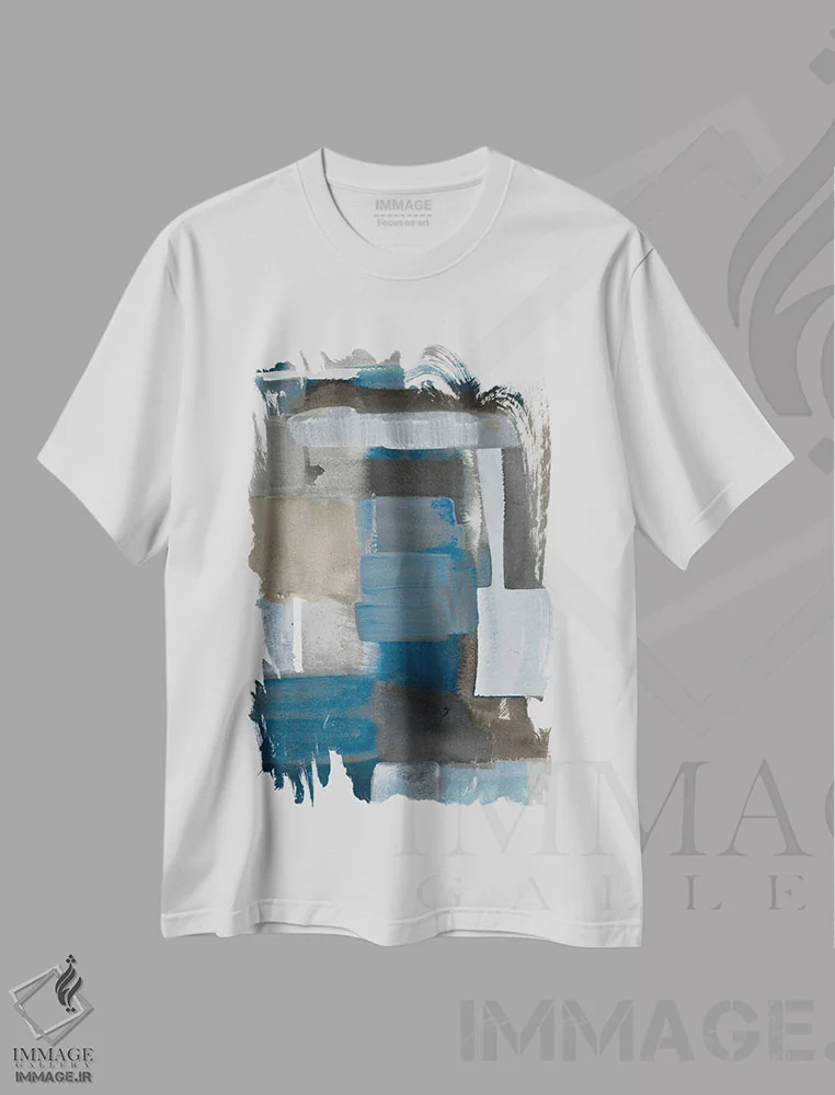 تیشرت سفید طرح دار "آبی خاکستری روشن II" اثر لِینی لورث | immage.ir