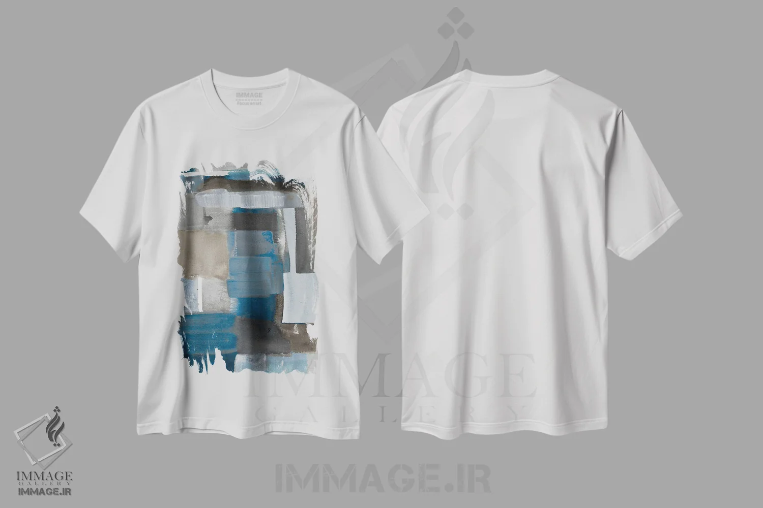 تیشرت سفید طرح دار "آبی خاکستری روشن II" اثر لِینی لورث | immage.ir